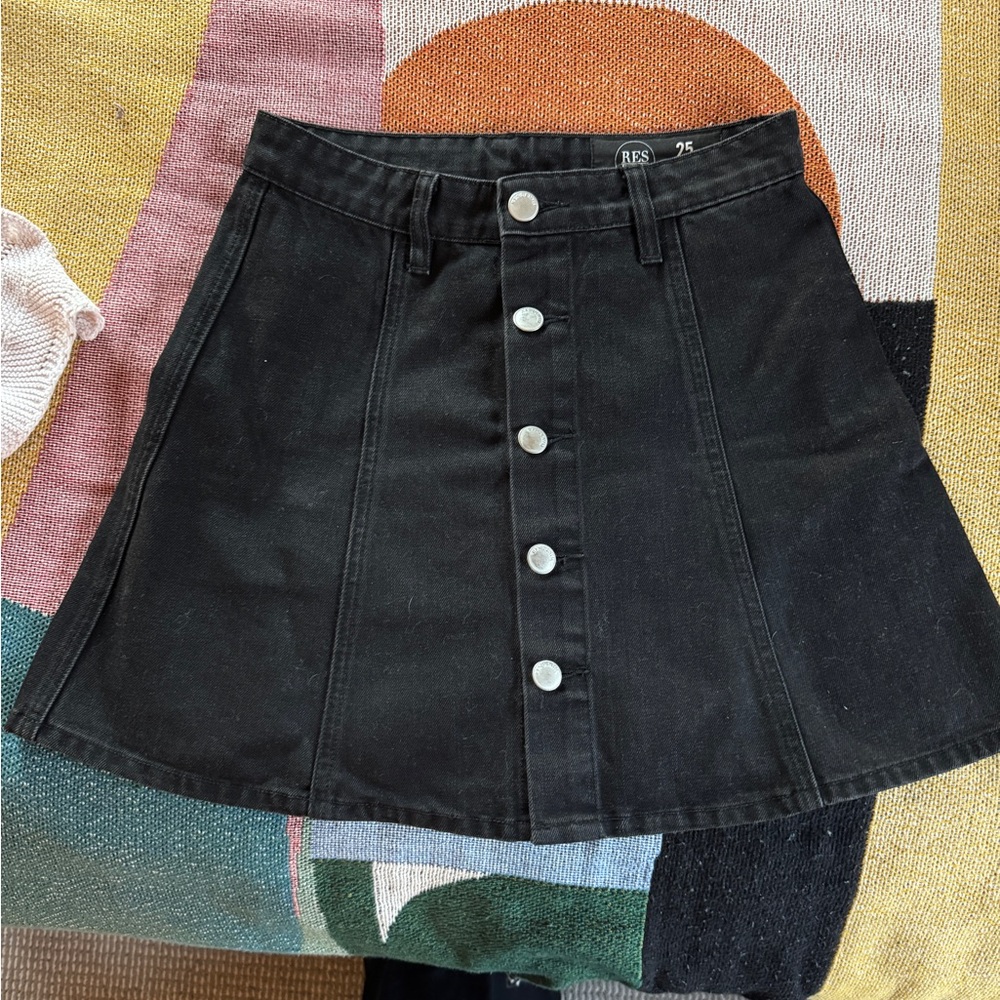 RES DENIM Button-Up Skater Mini Skirt, Size 25